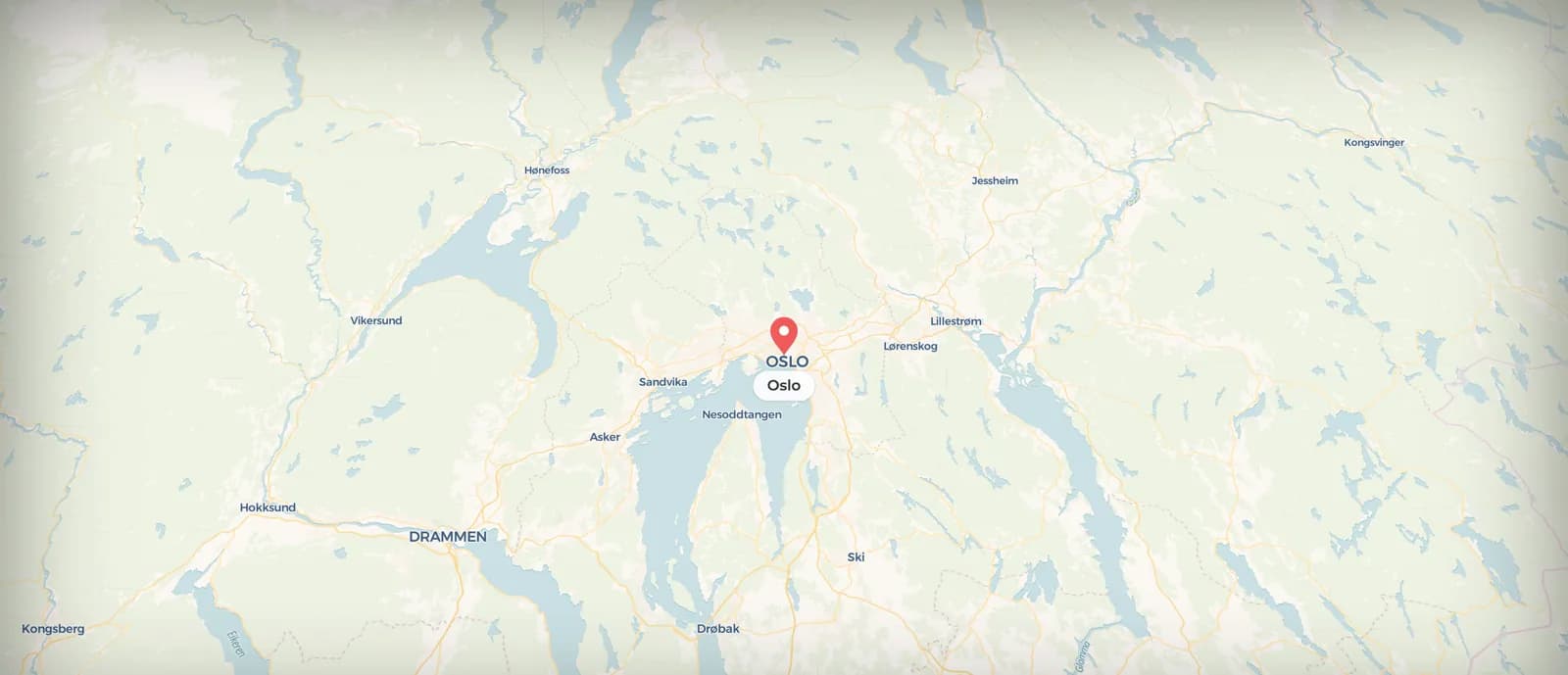 A map of southern Norway in the Studio preview. An orange route is drawn from an Oslo pin toward Bergen, with a small car partway along the road.
